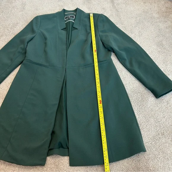 Melanie Lyne forest green long blazer coat open front clasp closure Sz 12 NWOT - Picture 7 of 12